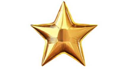 Inflated golden star balloon shining on transparent background