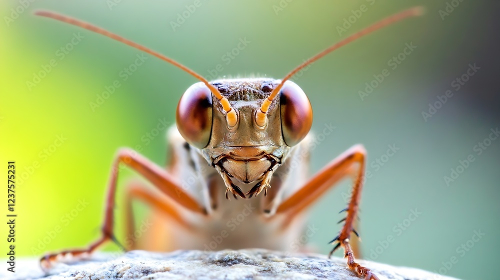 Poster detailed portrait of mantis with natural background in bright lighting : generative ai