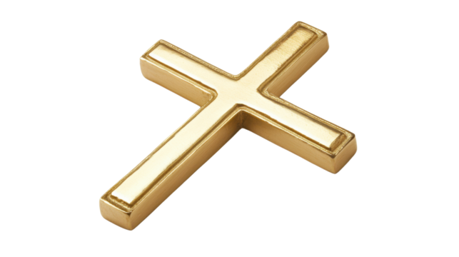 Golden christian cross rotating on transparent background