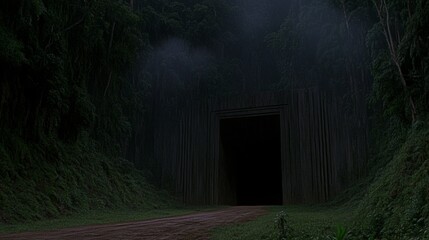 Mysterious Dark Forest Tunnel Entrance at Night