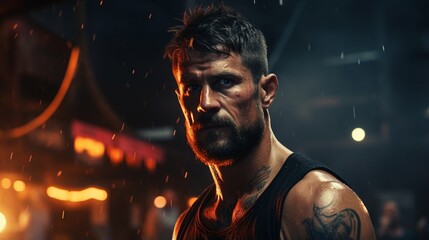 Long shot athletic people training for boxing competition