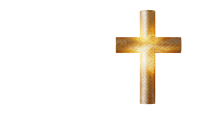 Golden christian cross shining on transparent background