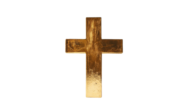 Golden christian cross representing faith and spirituality on transparent background