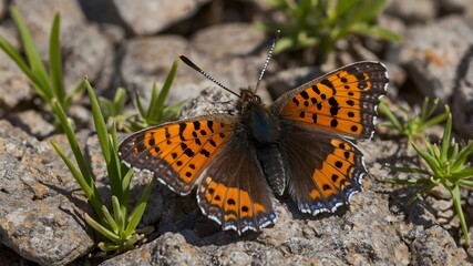 Obraz premium Sunlit Beauty: Lane’s Metal mark Butterfly in a Harsh Habitat