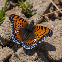 Sun-Kissed Flight: Lane’s Metal mark Butterfly Over Rocky Paths