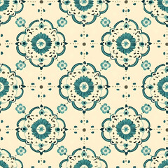 Floral pattern design featuring intricate blue motifs on a light background.