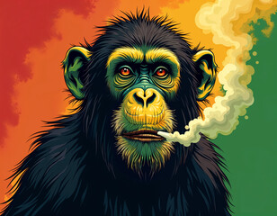 Obraz premium Rasta Orang Utan monkey ape As Animal smoking ganja weed illustration generative ai