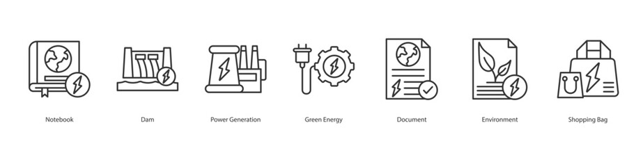 Climate Icon Sheet Notebook, Dam, Power Generation, Green Energy, Document, Environment, Shopping Bag