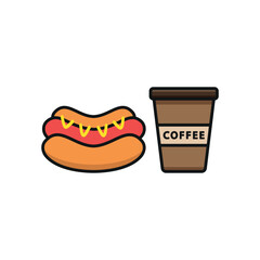 Drink and hot dog set icon represents classic street food and casual dining, perfect for food truck branding, snack bar menus, fast food promotions, and culinary-themed visuals.