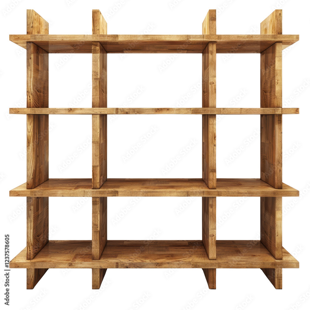 Aufkleber wooden shelving unit with multiple compartments for storage and display