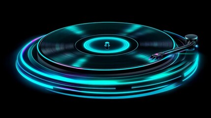 Neon Glow Vinyl Record Player Spinning in Dark