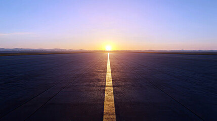 Sunset on the runway of the airport