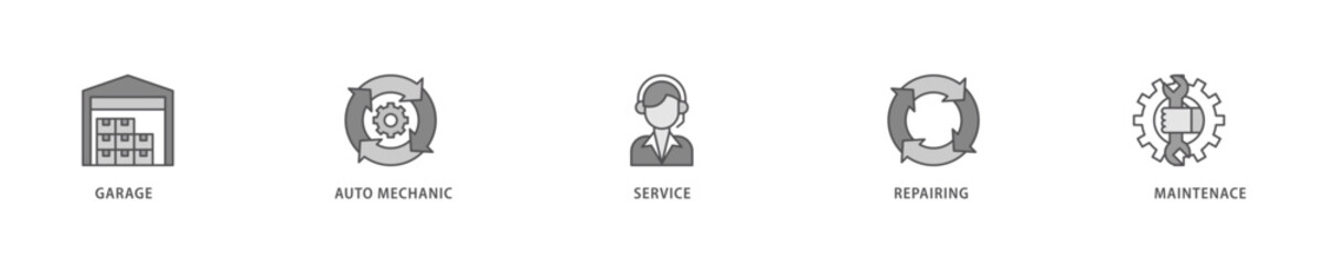 Car servicing icon set flow process which consists of repairing, maintenace, service, auto mechanic, garage icon live stroke and easy to edit .