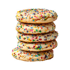 Funfetti Cookies with Rainbow Sprinkles Stack Isolated on Transparent Background