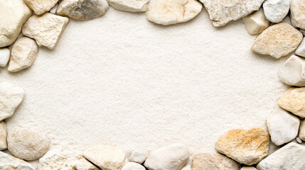 Smooth pebbles frame sandy surface, creating serene natural setting