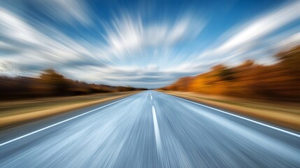 Dynamic Motion Blur on Scenic Countryside Road at Sunset : Generative AI