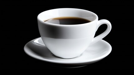 Fototapeta premium Classic White Porcelain Coffee Cup Filled with Hot Black Coffee on Black Background : Generative AI