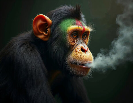 Rasta Orang Utan monkey ape As Animal smoking ganja weed illustration generative ai