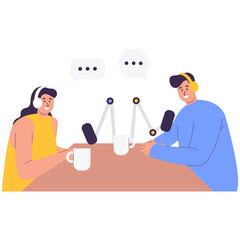 People Podcast Illustration. Flat Cartoon Vector Character.