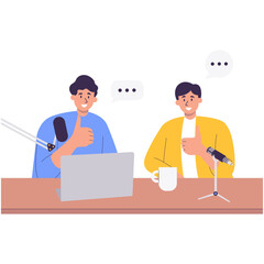 People Podcast Illustration. Flat Cartoon Vector Character.