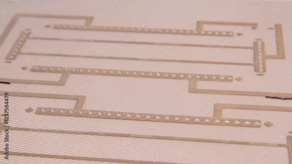 Poster close-up of a flexible pcb with conductive silver paste, showing precise circuit patterns and modern