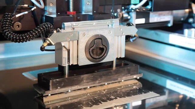Close-up of a machine printing conductive silver paste on a flexible PCB in an industrial manufacturing process.