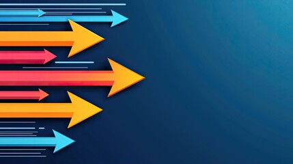 Dynamic arrows in vibrant colors indicating progress and direction against a blue background, symbolizing speed and innovation.
