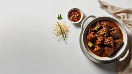 Delicious Rendang Copy Space on White Background