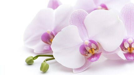 Obraz premium Elegant white and pink orchid flowers symbolizing beauty and purity on white background : Generative AI
