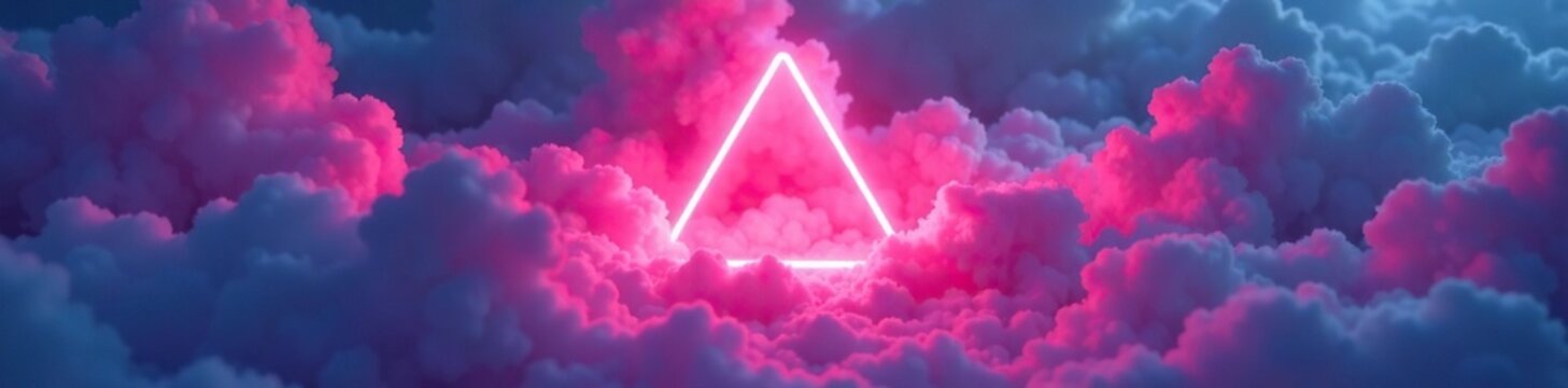 Whispy clouds glowing softly with a triangular neon light, abstract, cloud, ethereal