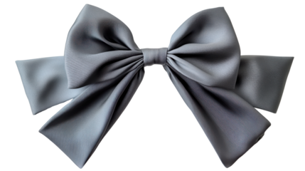 Big gray silk bow isolated on transparent background