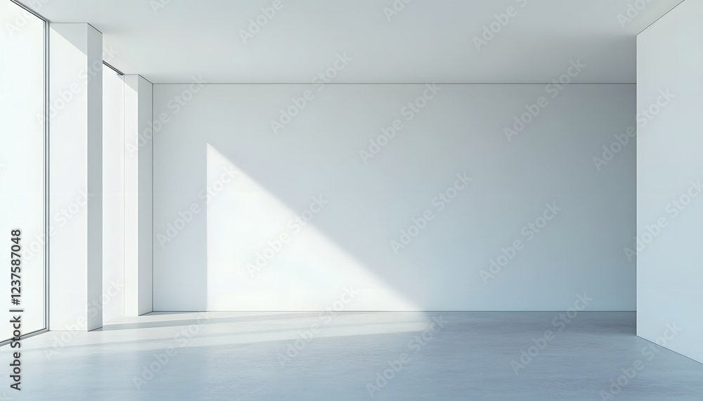 Poster minimalist empty room with sunlight and large window