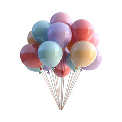 Fluffy 3D Cartoon Carnival with Colorful Balloons Isolated on Transparent Background