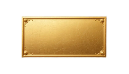 Empty Golden rectangular plaque gold on transparent background