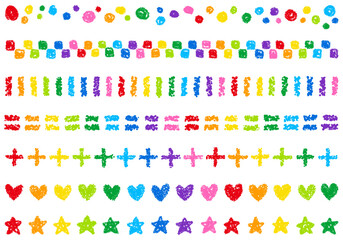 手描きのクレヨン素材　いろいろな飾りラインセット