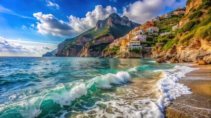 Rocks and Sea at Positano, waves, clear water,  waves