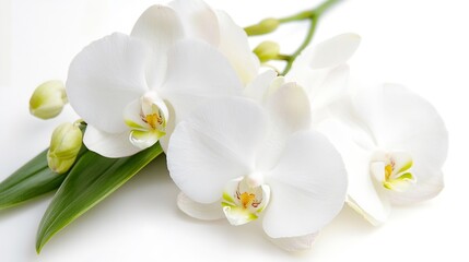 Exquisite White Orchid Flowers with Petals on Minimalist Background : Generative AI