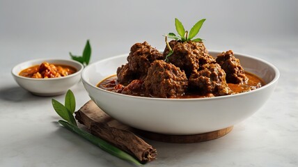 Delicious Rendang Copy Space on White Background