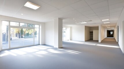 Bright Modern Office Space with Large Windows and Neutral Tones : Generative AI