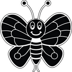 Cute funny Butterfly isolated vector, Cute Butterfly silhouette vector illustration, Cute Butterfly line art vector icon design