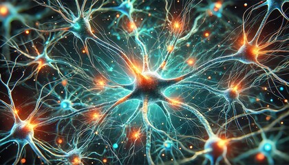 A close-up view of interconnected neurons with glowing synapses and dendrites extending outward, creating a web-like structure