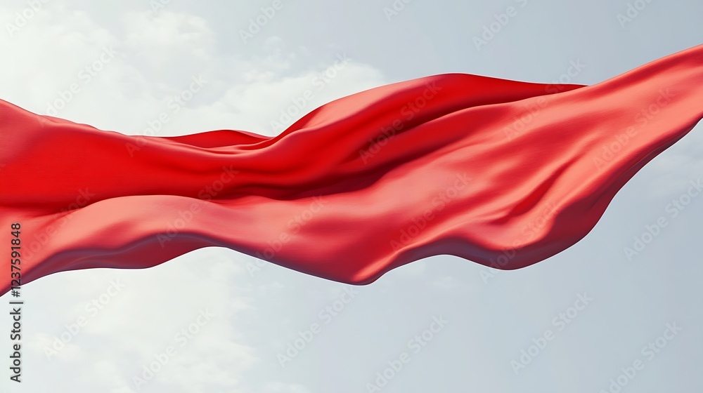 Aufkleber Flowing red fabric against a clear sky dynamic textile movement in the breeze. : Generative AI