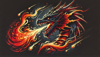 Obraz premium An illustration of a dragon breathing fire, with intense details and vibrant colors