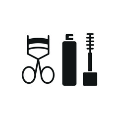 Mascara and eyelash curler set beauty salon icon in flat style, featuring an open mascara tube with a brush and a sleek eyelash curler, perfect for makeup and beauty themes.






