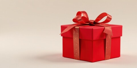 A vibrant red gift box adorned with a luxurious satin ribbon, perfect for celebratory occasions and expressing heartfelt sentiments.