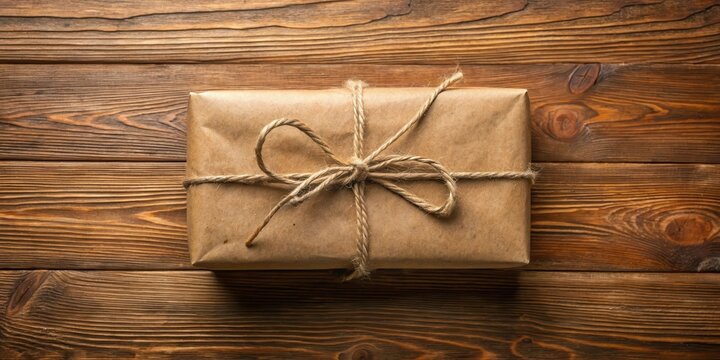 A rustic brown paper parcel wrapped in a natural twine
