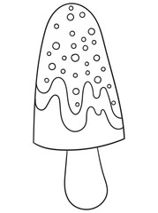 Hand-drawn ice cream coloring page in black and white. A delightful line art illustration of ice cream cones and desserts, ideal for printable coloring books and crafts.