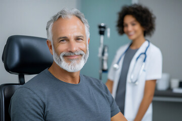 Obraz premium a doctor examining a patient's scalp for dermatological issues