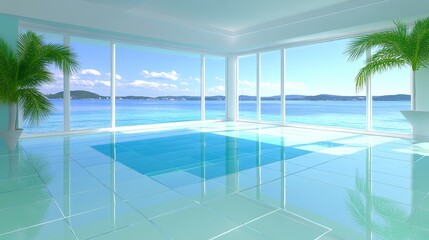 Fototapeta premium Oceanfront Luxury Home Interior Design with Pool