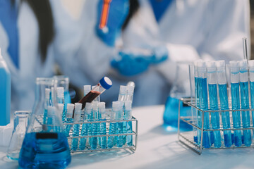 Microbiological research with a test tube and micropipette in close -up